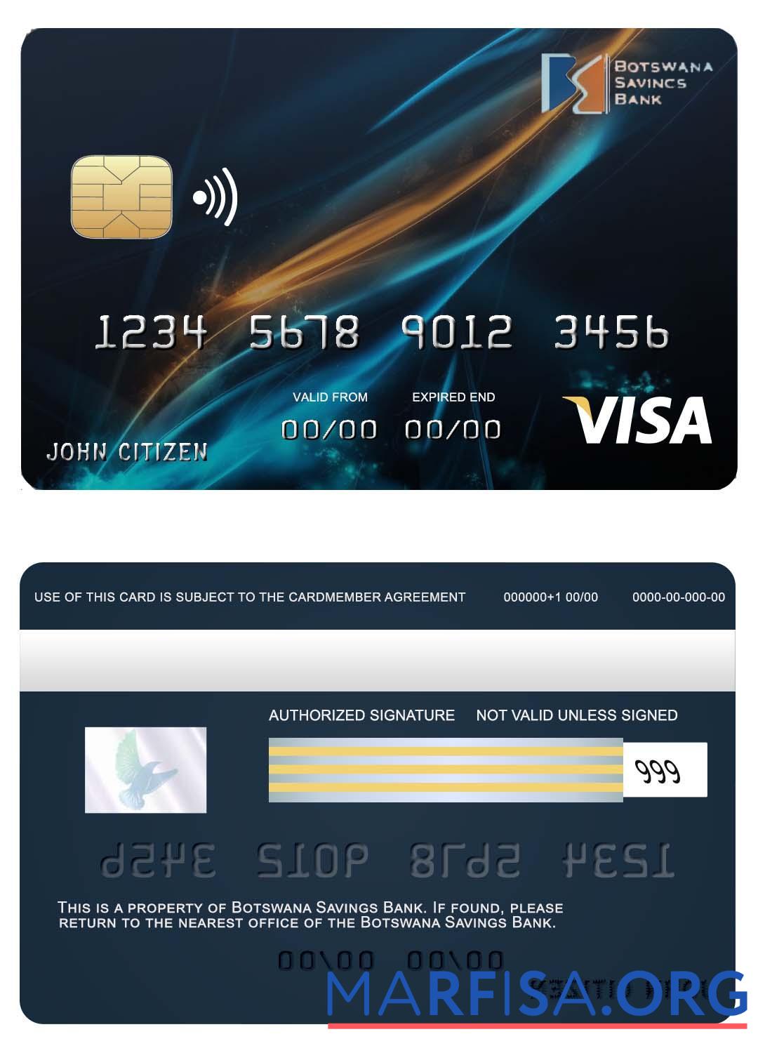 Printable Botswana Savings bank visa card real example
